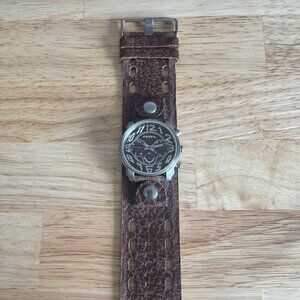 Fossil Men's Watch Chronograph Style Brown Dial Leather Cuff Band JR-9368